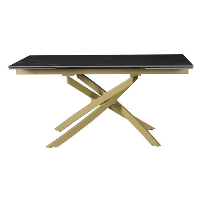 Tavolo Pegaso Piano Nero Con Venature Gambe Oro per soggiorno, cucina e arredo bar