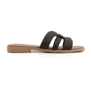 Ciabatta slide con fasce incrociate in vera pelle - MORO