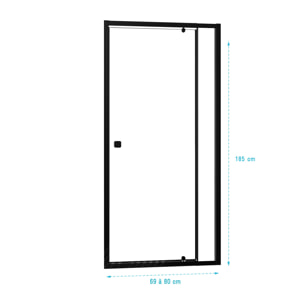 Porte de douche Pivotante Noir 70-80x185cm - Extensible de 69 à 80 cm - BLACK SLIDE 70 80