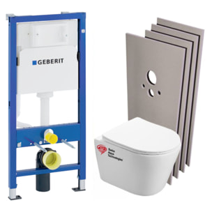 Pack WC Bati-support Geberit + Cuvette Swiss Aqua Technologies sans bride + Set d'habillage + Plaque chrome