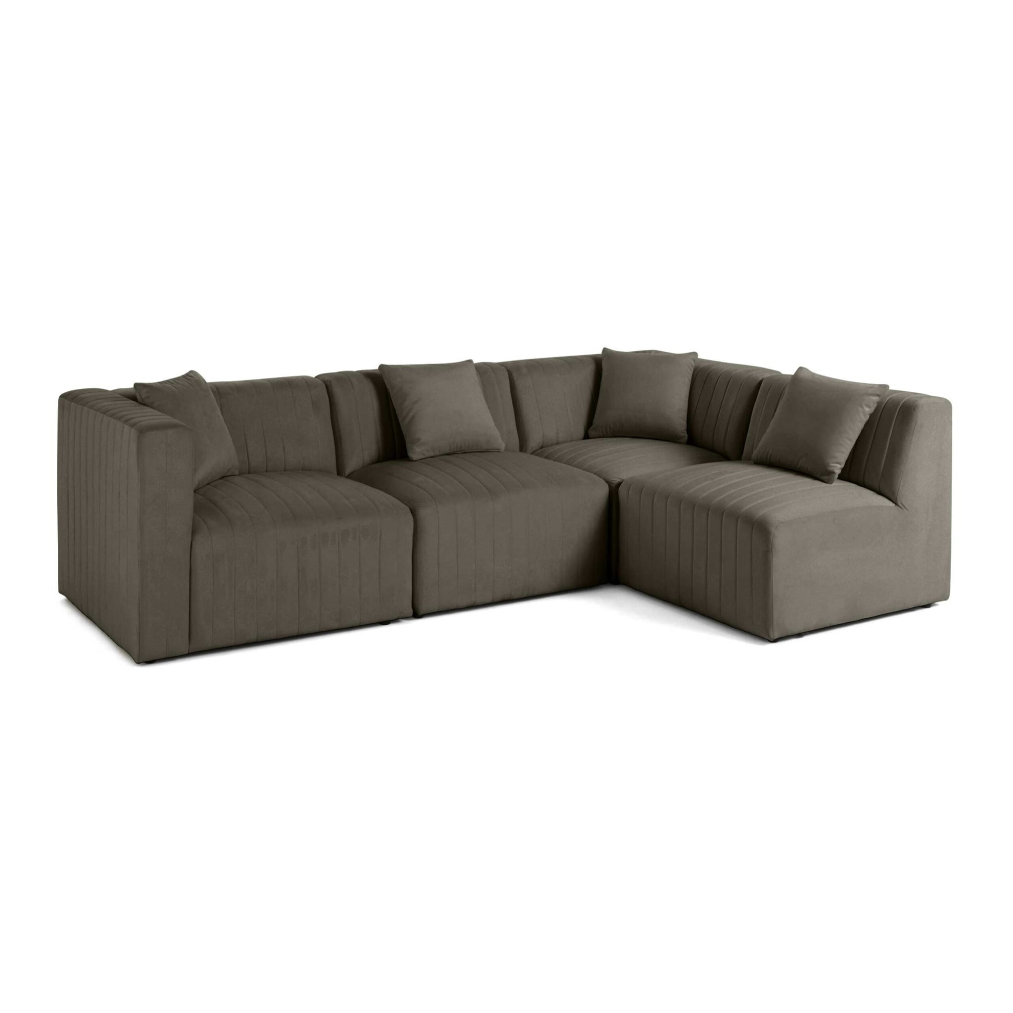 Nova - canapé modulable d'angle droit - 5 places - en velours - Gris