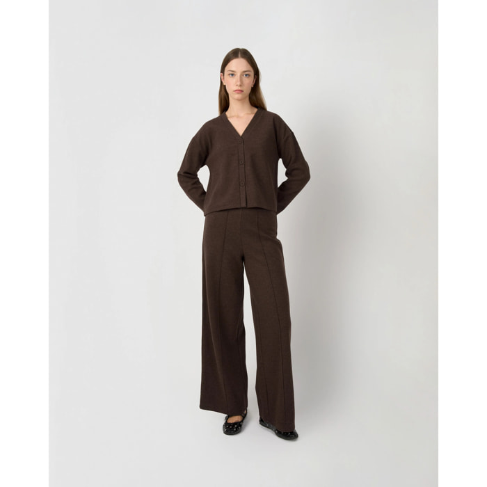 Pantalón largo pinza paño marrón