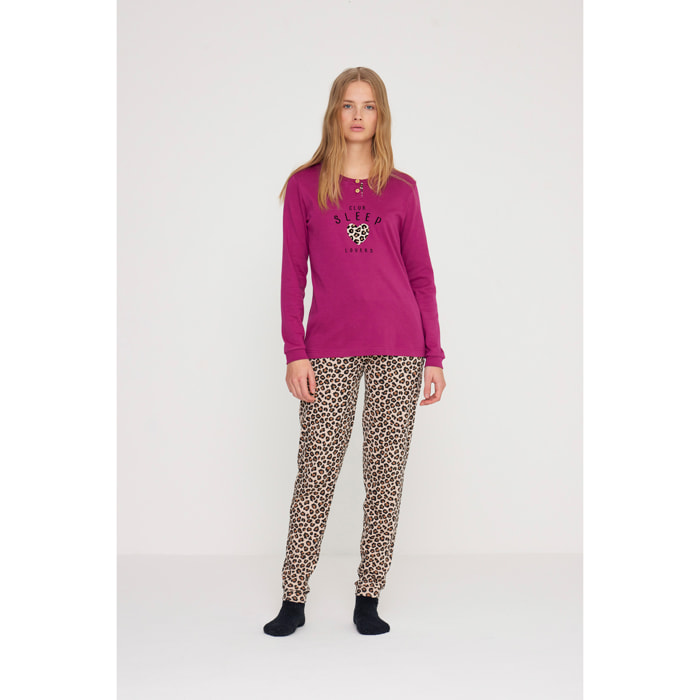 Pigiama donna sleep in caldo cotone con collo due bottoni Noidinotte