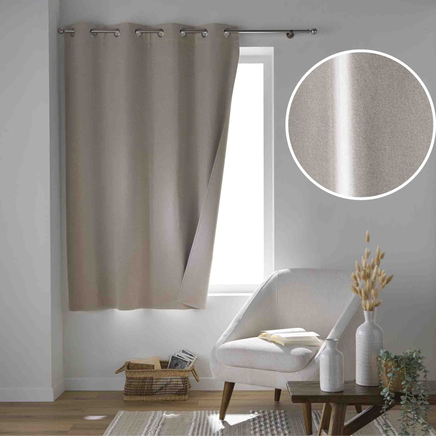 Rideau court occultant, isolant thermique et phonique en chambray - Lin