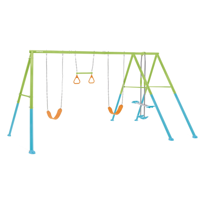 Intex Altalena Swing Set Colorata, Due Seggiolini, Dondolo e Trapezi, 465x249x203 cm