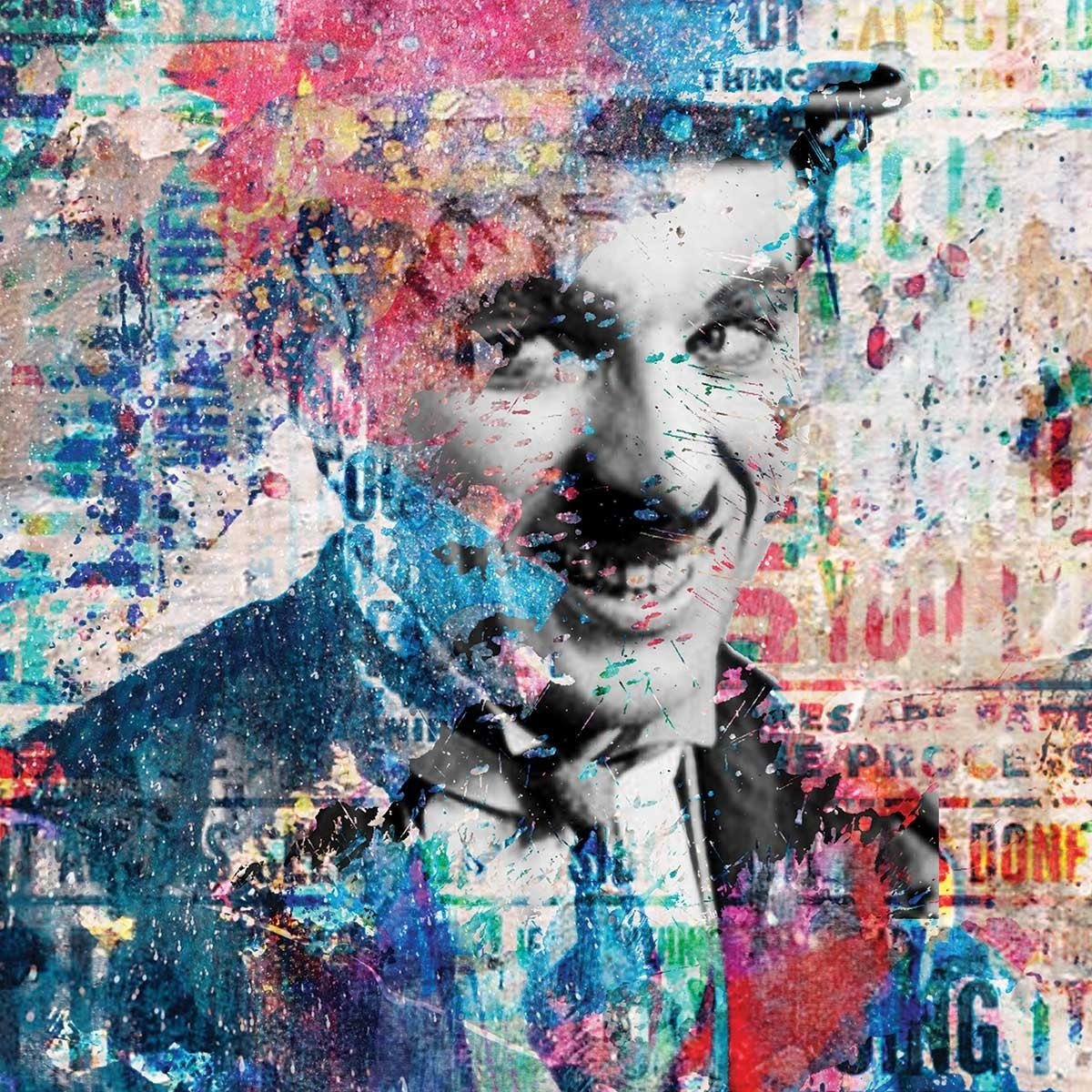 Affiche illustration graffiti chaplin Affiche sous cadre noir
