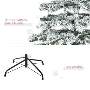 árbol de Navidad 225 cm Nevado Artificial con 1083 Puntas de PVC Base Plegable y Soporte de Metal Decoración Navideño para Interiores 140x140x225 cm Verde y Blanco