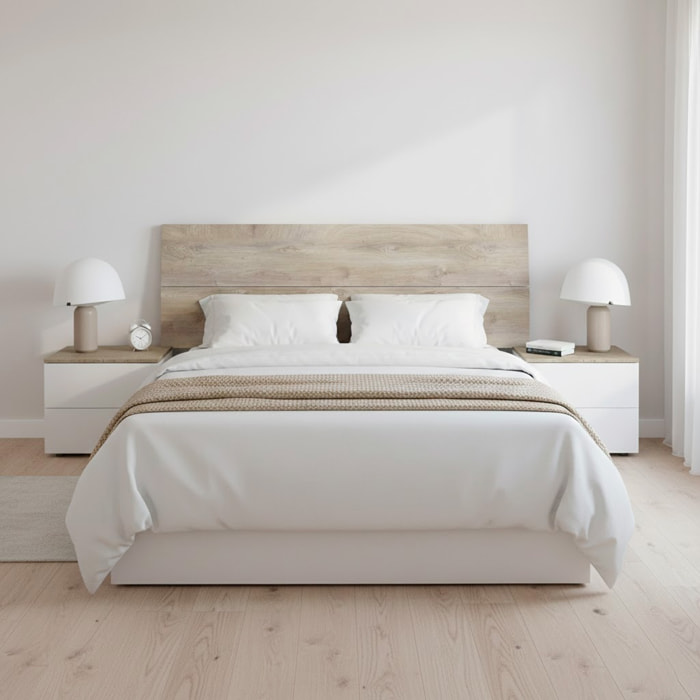 Set Camera Da Letto Con Testiera Matrimoniale Da 176 Cm E 2 Comodini Con Cassetti Testata Letto Arredo Per Letti 135 150 160 Cm Rovere E Bianco