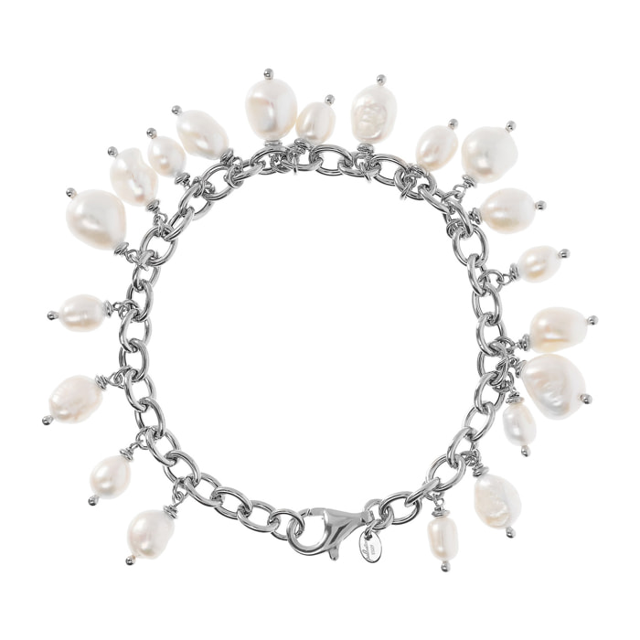 Bracciale in Argento 925 con Charms di Perle d'Acqua Dolce Bianche Ø 6/7 mm