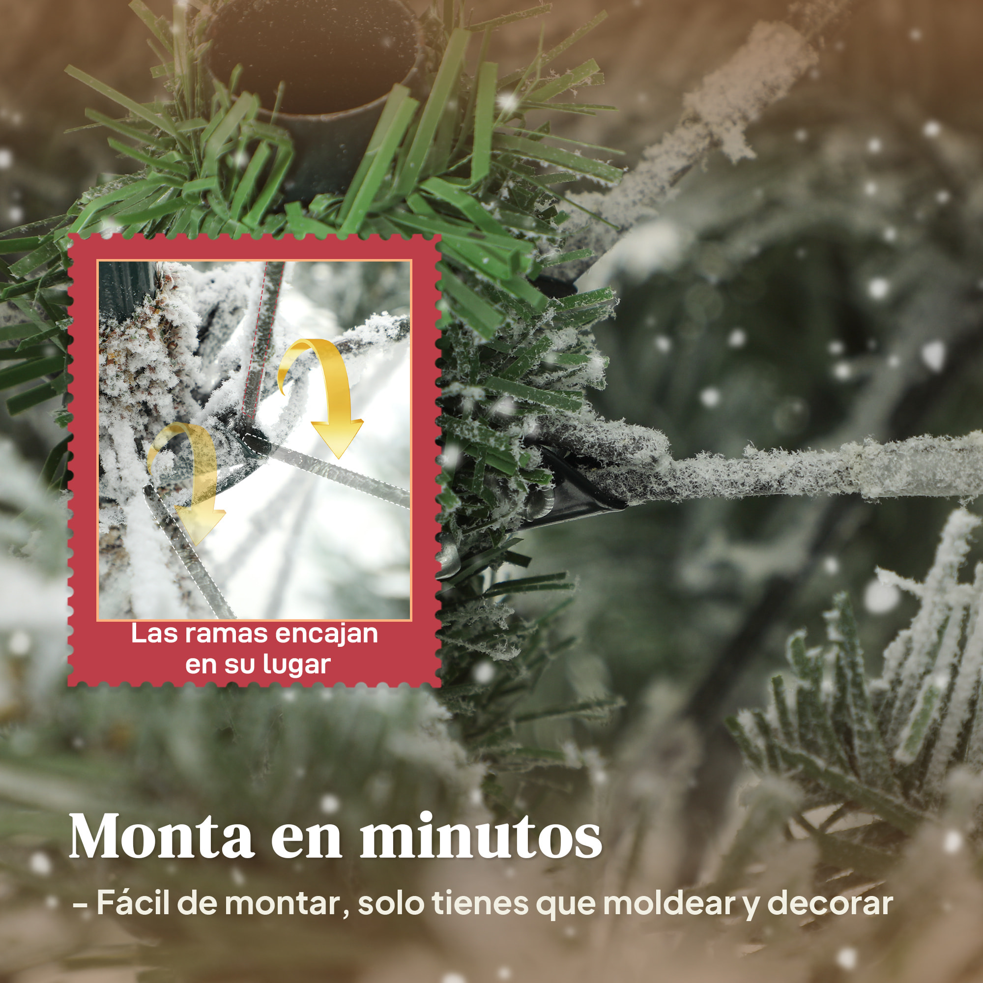 Árbol de Navidad Artificial 180 cm, Árbol de Navidad Nevado, Abeto Artificial con 1207 Ramas Articuladas, Base Plegable, Fácil de Montar, Decoración para Hogar, Oficina, Fiestas