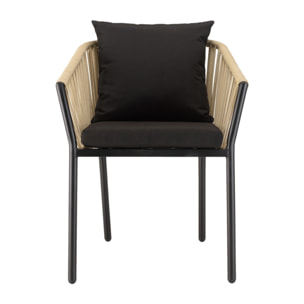 MALO - Lot de 6 fauteuils en cordage couleur naturelle coussins noirs MALO