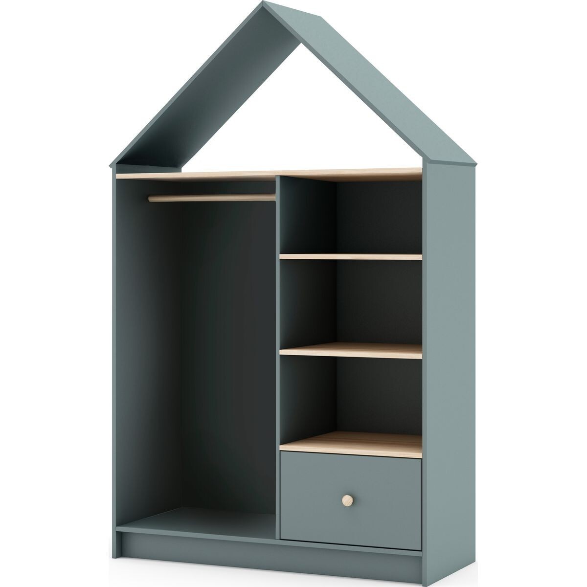 Penderie cabane enfant 1 tiroir en bois - LUCY