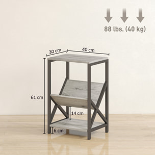 Bout de canapé design effet bois gris acier porte-revues en V étagère