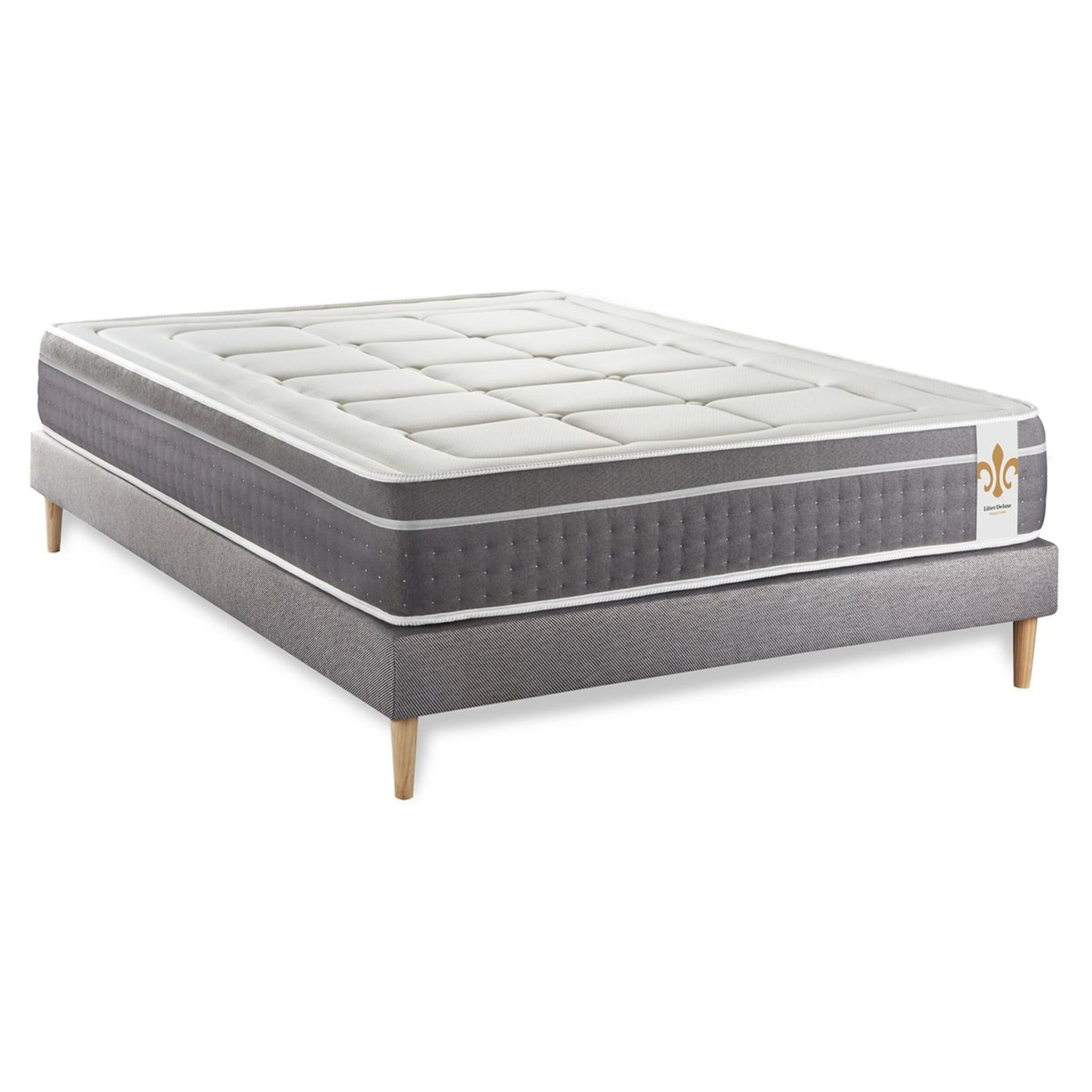 Ensemble Matelas Sommier 140x200 cm - Sommier Gris (déjà monté) - Trente