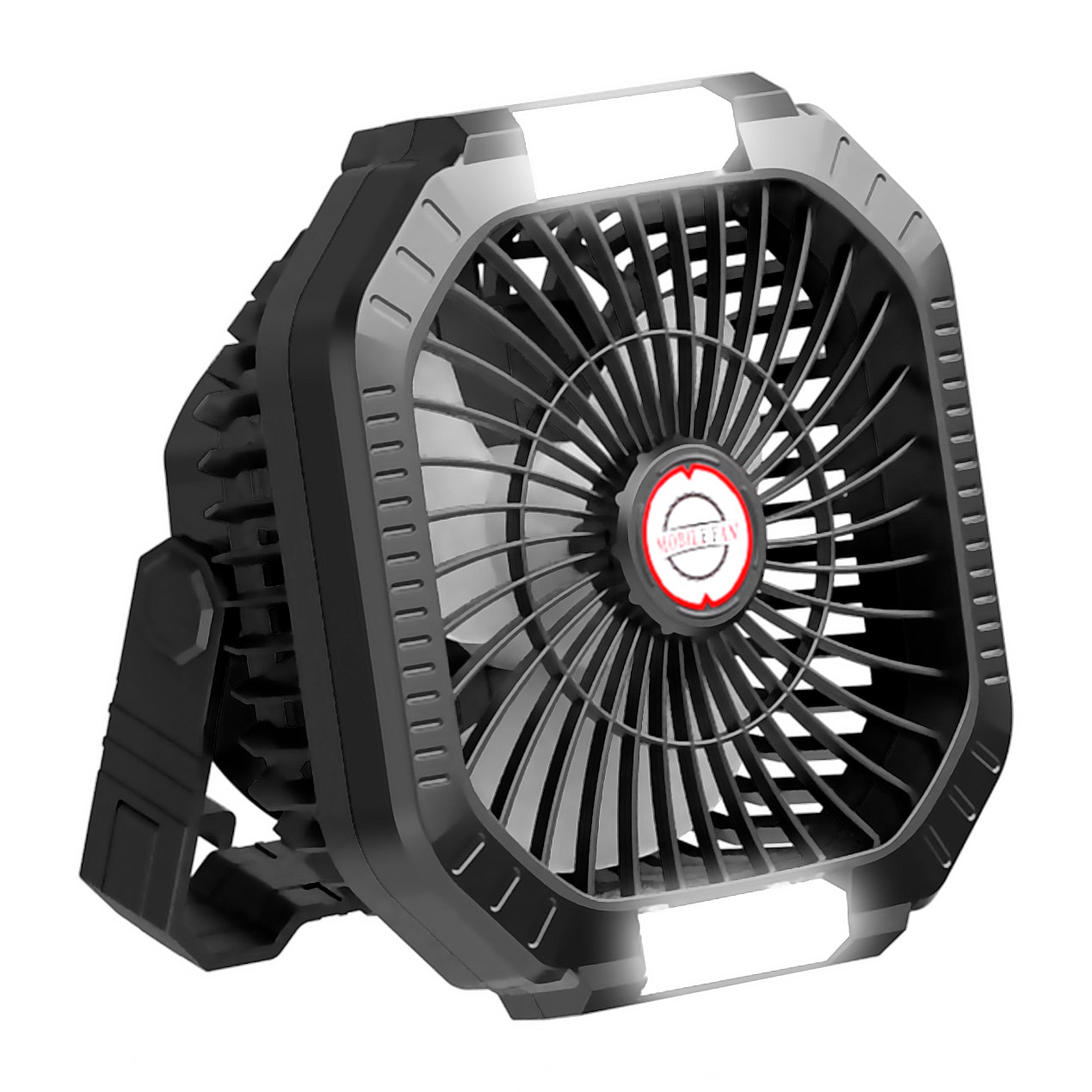 Ventilatore P10 con motore senza spazzole, LED con 16 luci, 4 velocità, 3 livelli di luce e 3 timer. Include telecomando e powerbank da 7800 mAh.