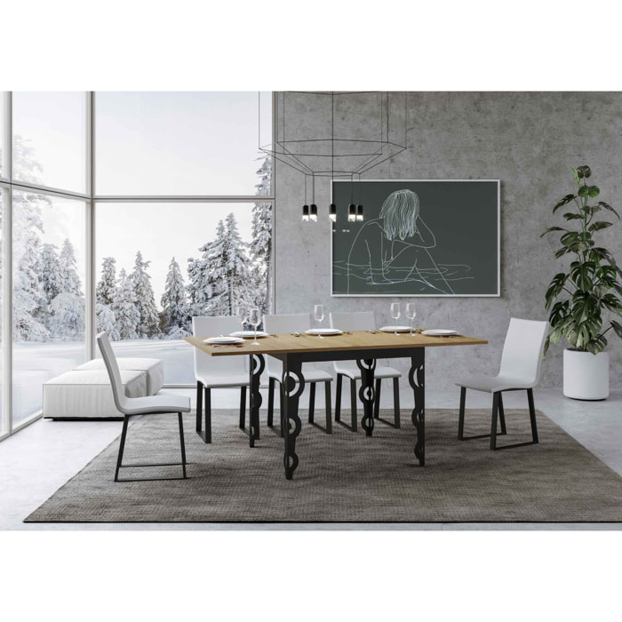 Table Karamay Libra Chêne Nature 90x90 Allongée 90x180 pieds/cadre Anthracite