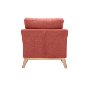 Fauteuil scandinave déhoussable en tissu effet velours texturé terracotta et bois clair OSLO