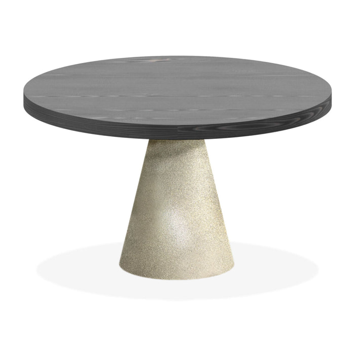 Artù Brass - Tavolo da pranzo rotondo Ø 120 cm in legno laminato con base a cono in metallo, top nero