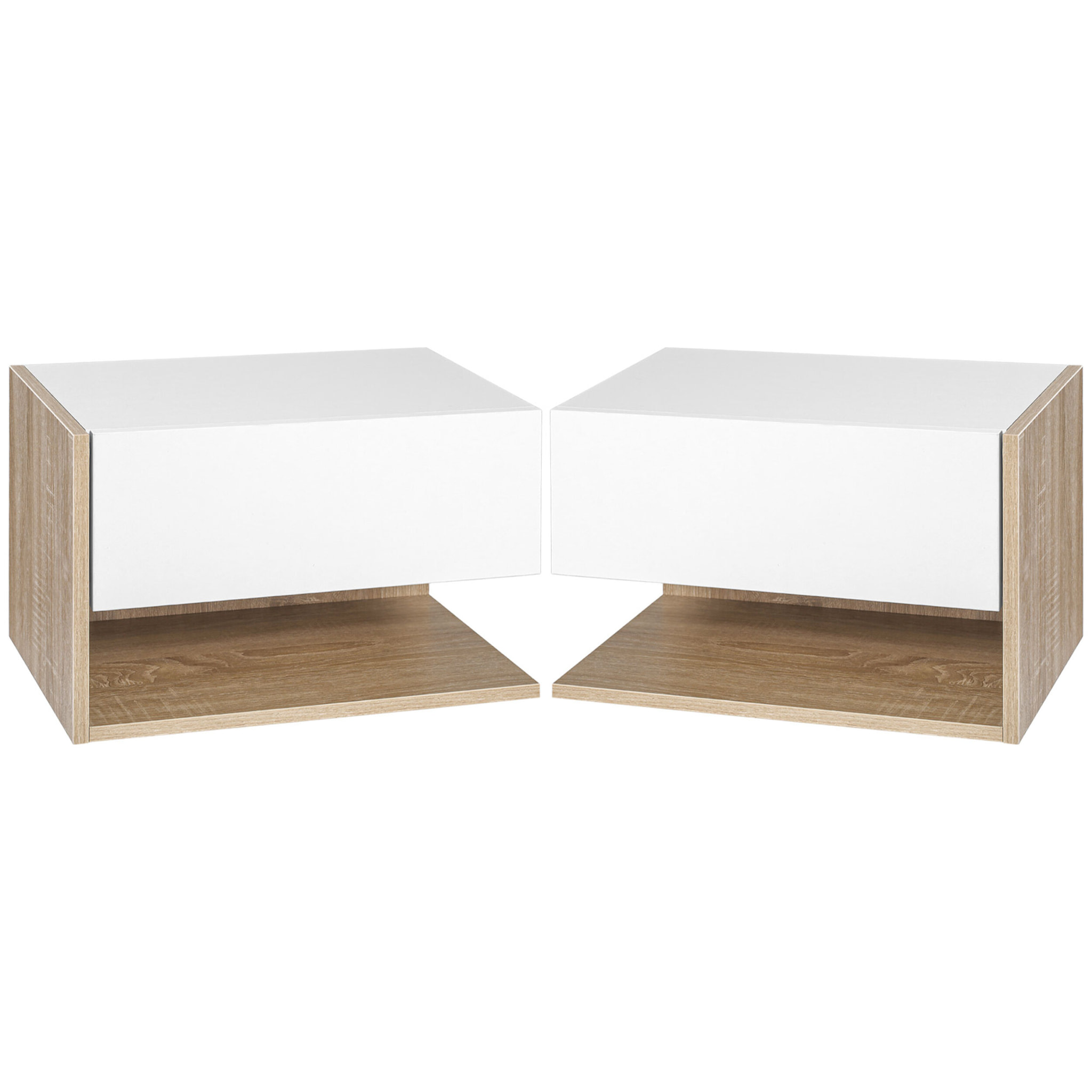 Lot de 2 tables de chevet murales - lot de 2 tables de nuit - tiroir coulissant, étagère - aspect chêne clair blanc