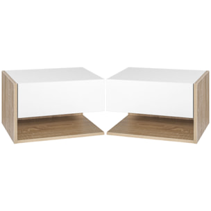 Lot de 2 tables de chevet murales - lot de 2 tables de nuit - tiroir coulissant, étagère - aspect chêne clair blanc