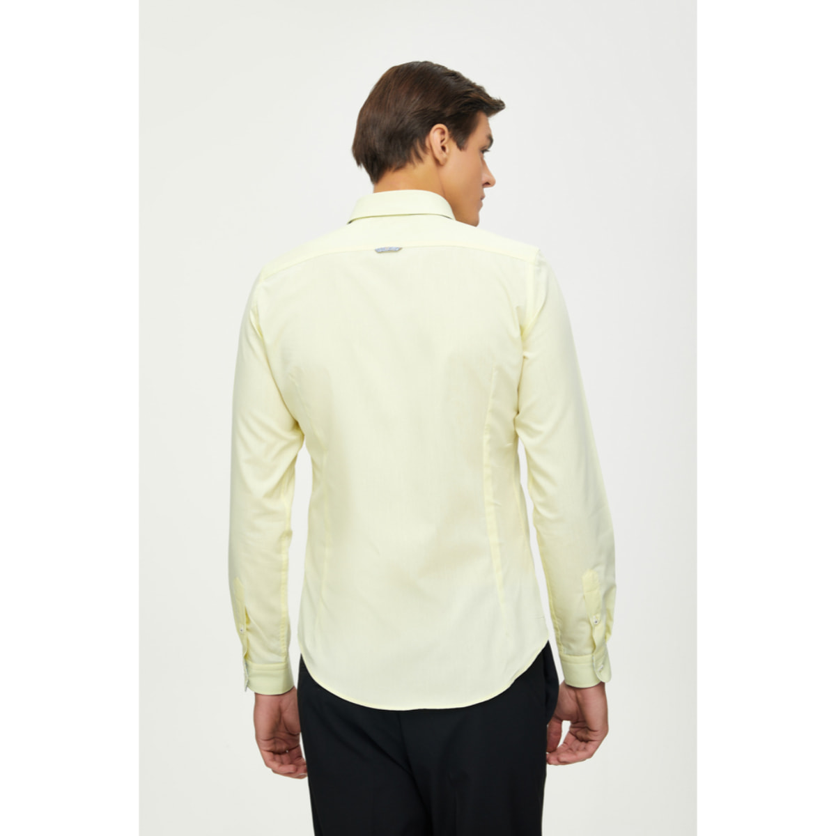 Camicia Uomo 1 Bottone Button Down Manica Corta Slim Cotone Poliestere Oxford Giallo