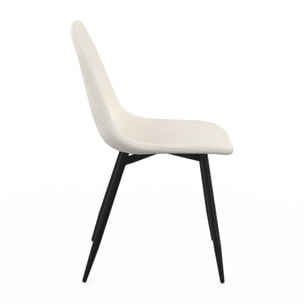 Chaises Sofia en bouclette blanche et pieds métal noirs - lot de 4