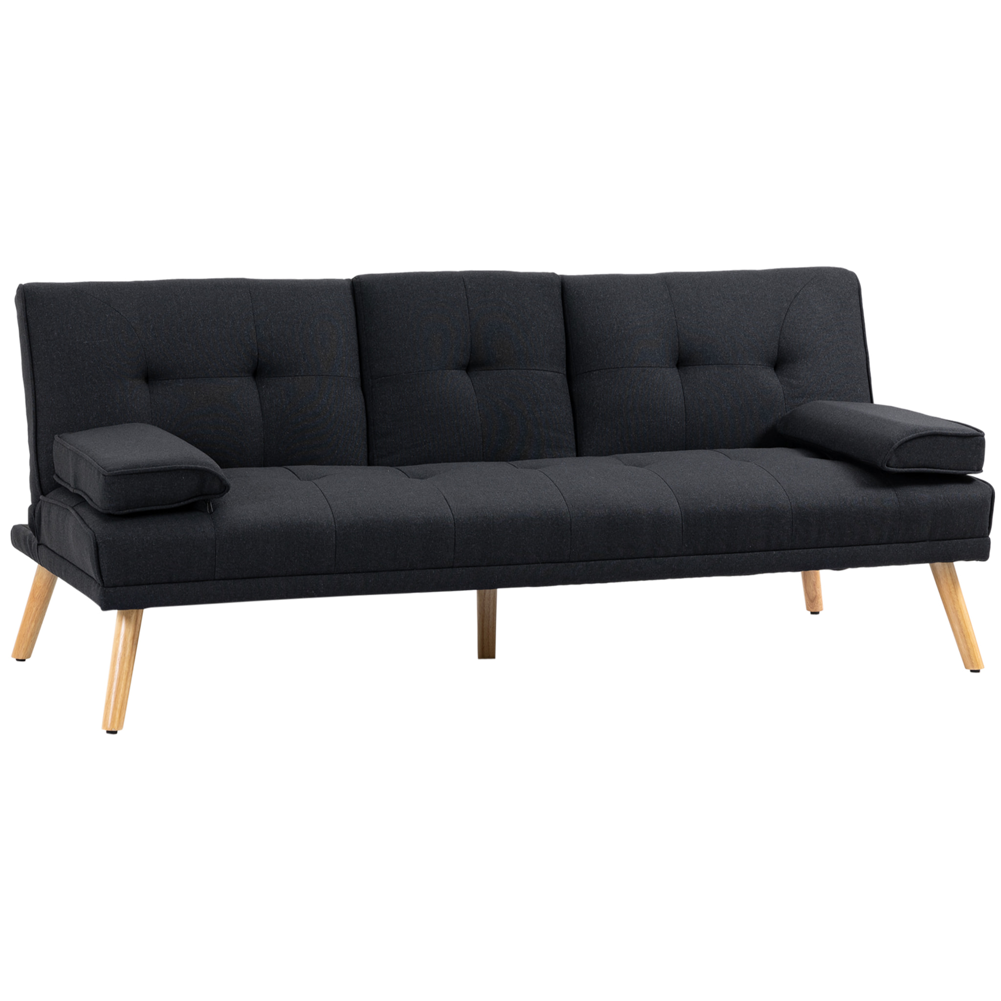 Canapé convertible 3 places design scandinave inclinaison dossier réglable 3 niveaux dossier centrale rabattable 2 porte-verres bois peuplier polyester anthracite