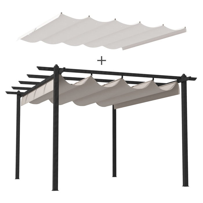 Conjunto de Pérgola Incluye 1 Pérgola de Jardín 4x3 m con Techo Retráctil y 1 Cubierta para Pérgola para Patio Terraza Exterior Crema