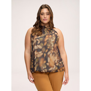 Fiorella Rubino - Blusa con stampa all over collo coreano - Marrone