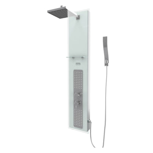 Colonne de Douche à Hydromassage 22x125cm - Verre Trempé avec plaque Inox - ALPHA WHITE