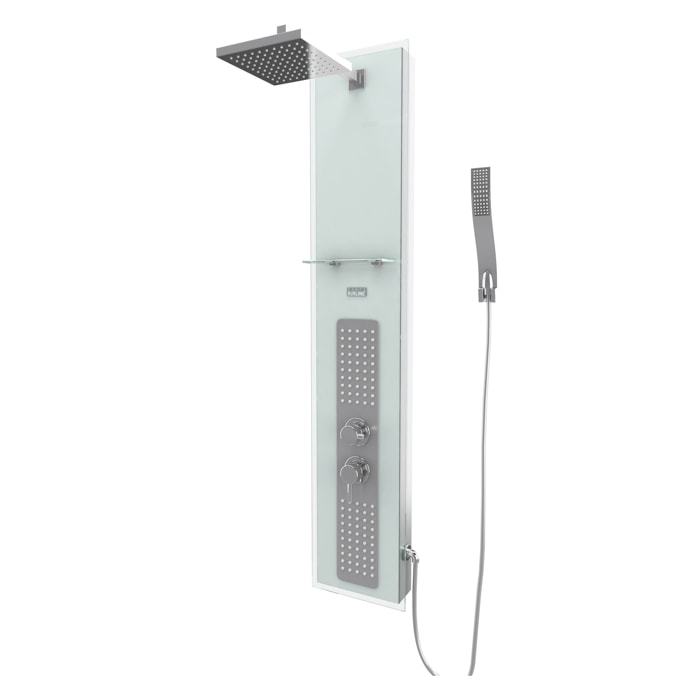 Colonne de Douche à Hydromassage 22x125cm - Verre Trempé avec plaque Inox - ALPHA WHITE
