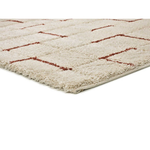 BRENDA Alfombra shaggy geométrica con relieve beige y motivos caldera, varias medidas disponibles