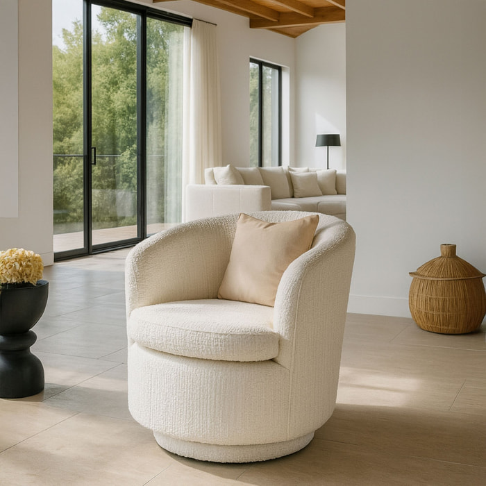 Fauteuil pivotant en bouclette blanche MALO
