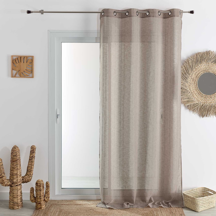 Voilage tamisant uni à fines rayures - Beige foncé