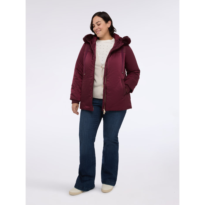 Fiorella Rubino - Plumífero bimaterial con capucha - Burgundy