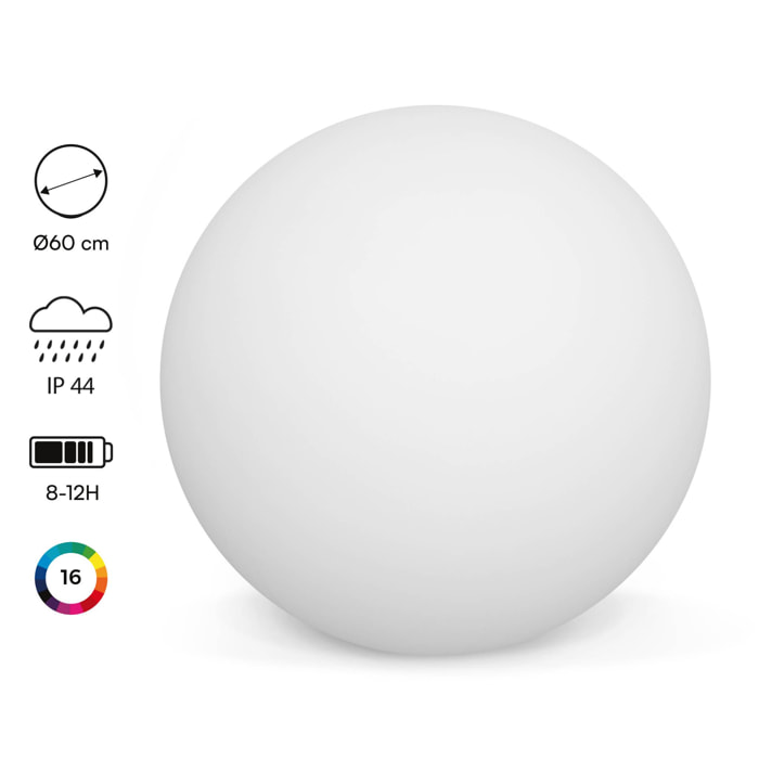 Boule LED 60cm - Sphère décorative lumineuse. 16 couleurs. Ø 60cm. chargeur câble usb (fourni)