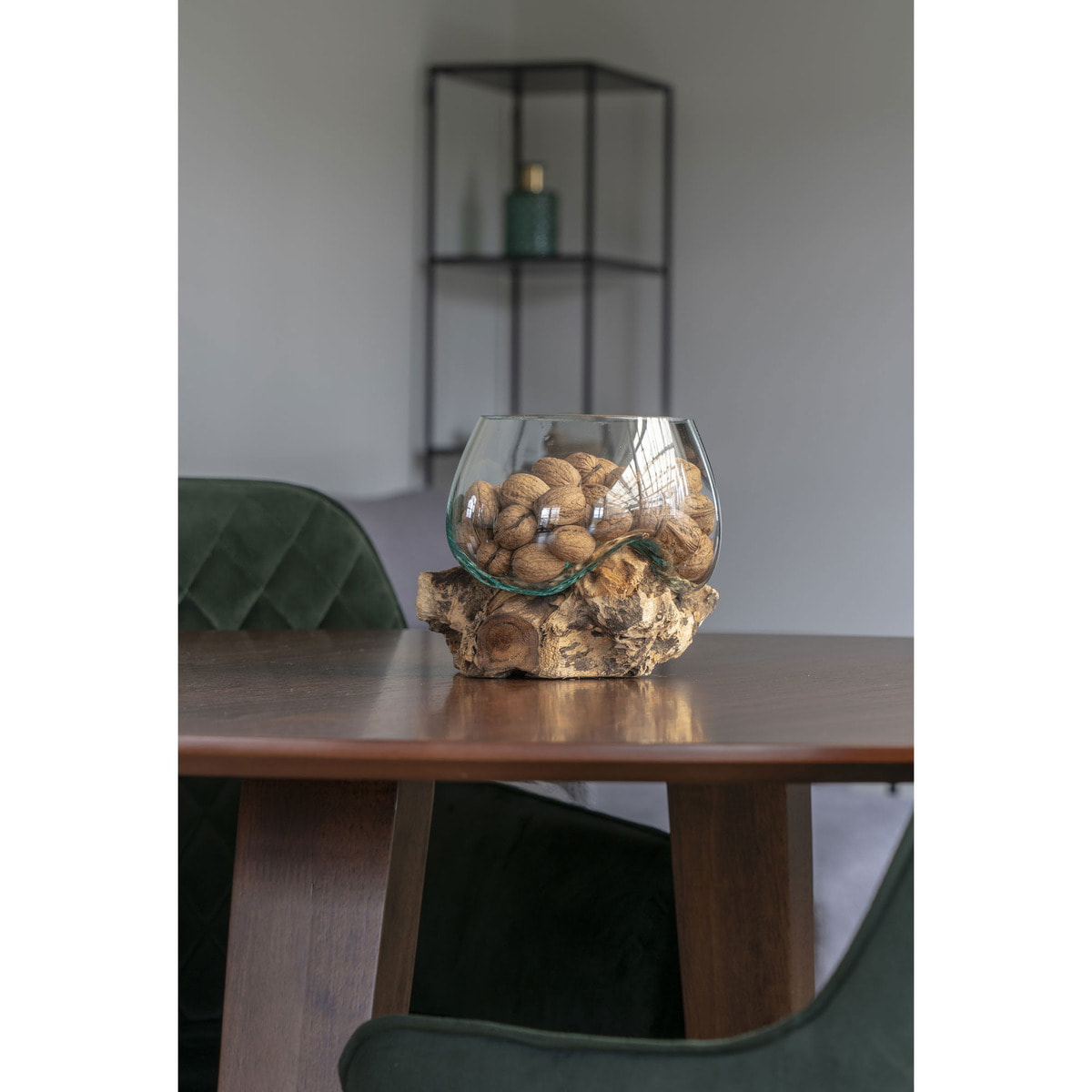 Terrario San Marino in vetro sferico su base in radice di teak 15x15x15 cm