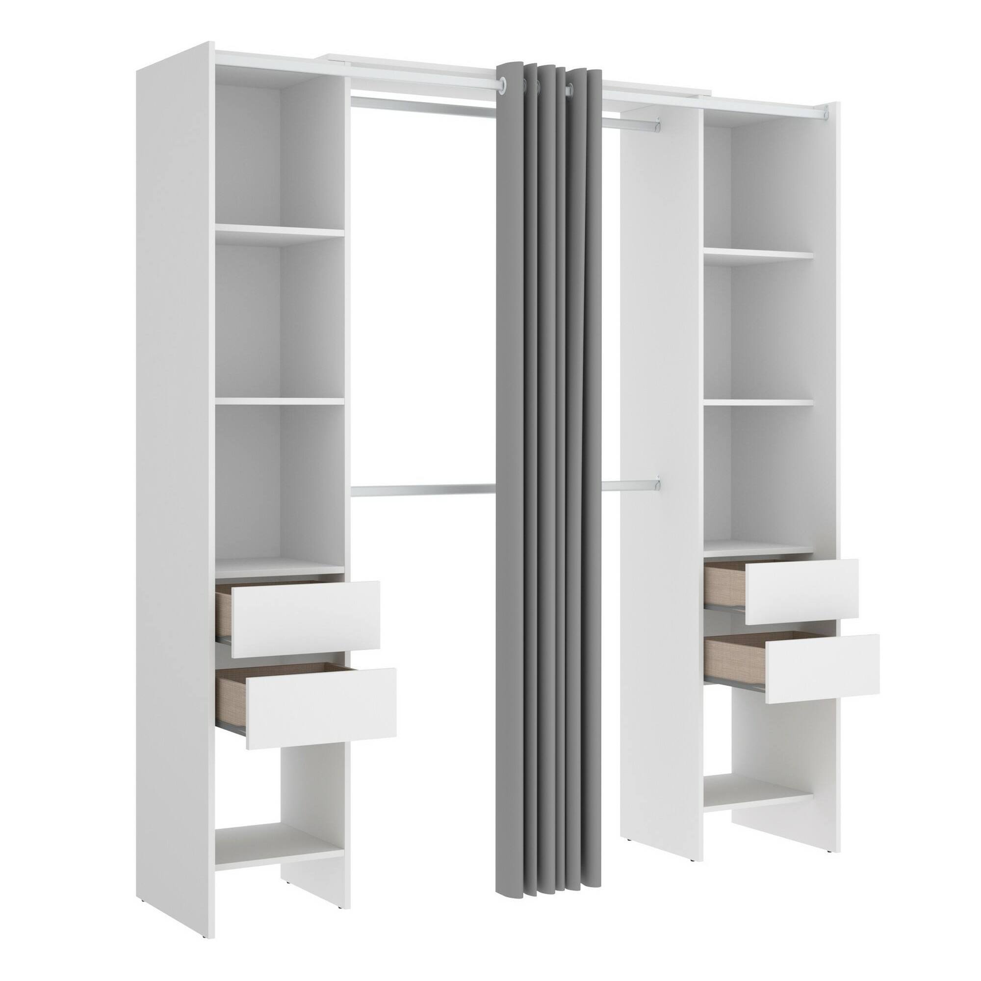 Guardaroba grande Era, Struttura per cabina armadio, Mobile appendiabiti aperto, 180x50h205 cm, Bianco e Grigio