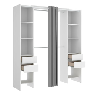 Guardaroba grande Era, Struttura per cabina armadio, Mobile appendiabiti aperto, 180x50h205 cm, Bianco e Grigio