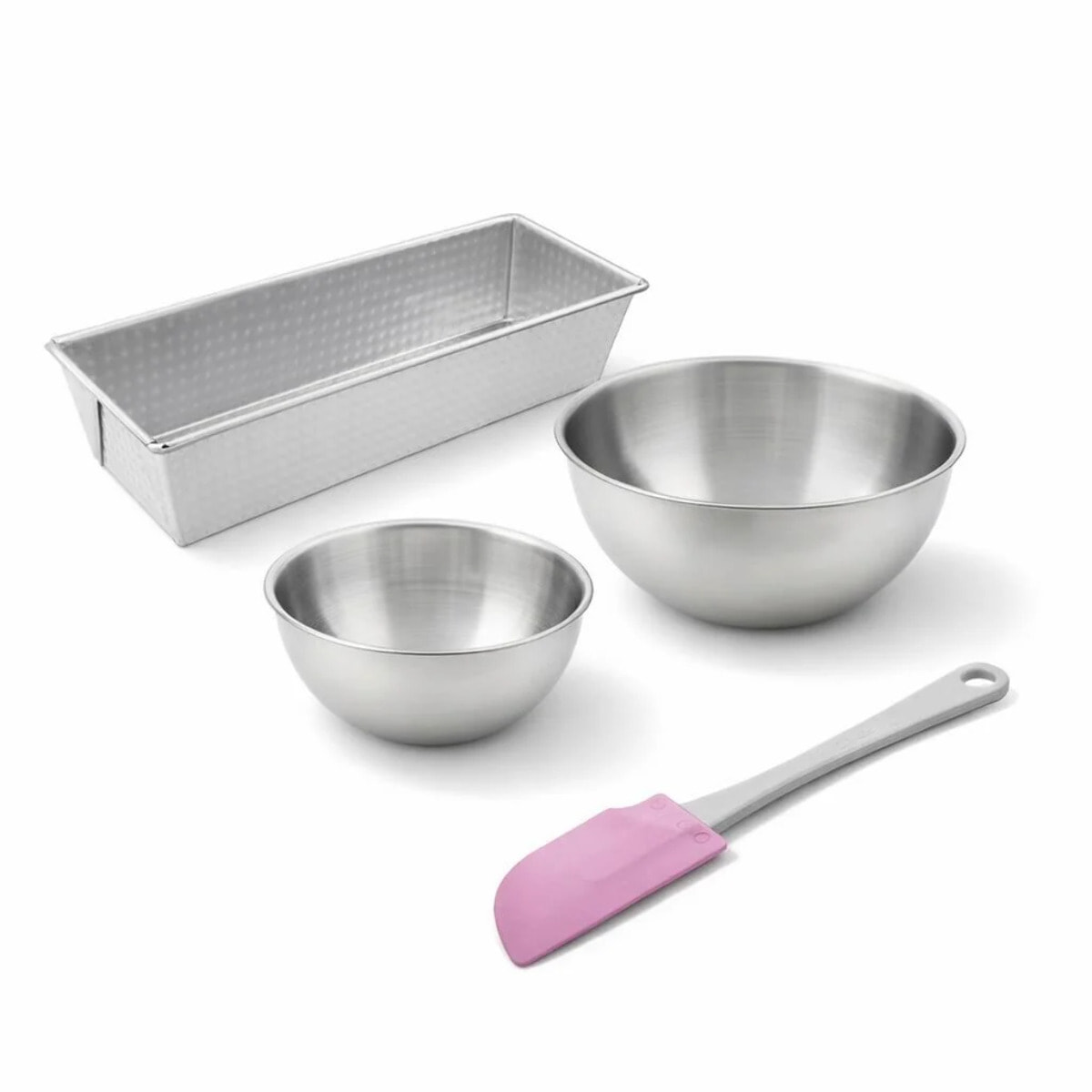 Set de pâtisserie avec 1 Moule Cake, 1 spatule Zenker et 2 bols à mixer en inox Fackelmann