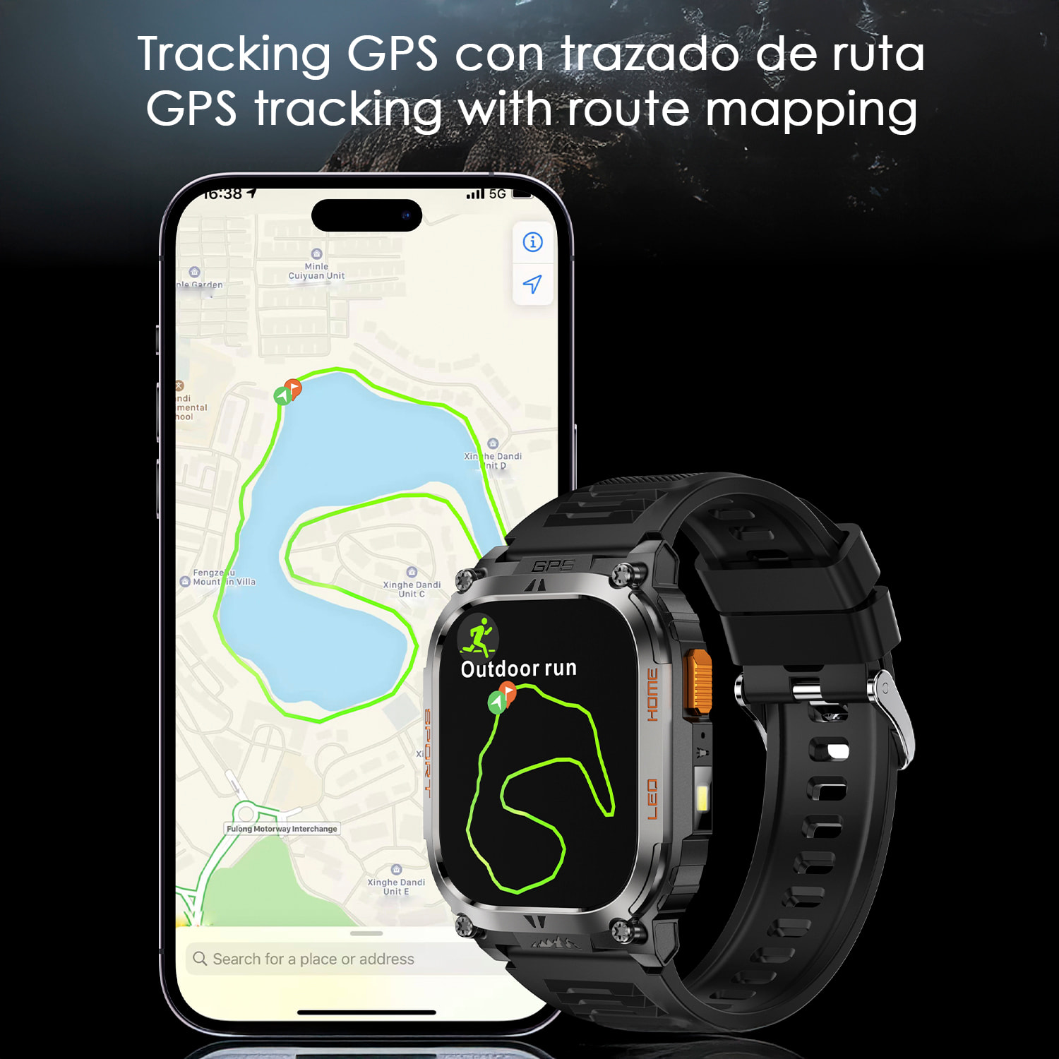 Smartwatch QX18, llamadas bluetooth, GPS + 4 sistemas localización, linterna, más de 170 modos de deporte y monitor de salud.