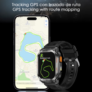 Smartwatch QX18, llamadas bluetooth, GPS + 4 sistemas localización, linterna, más de 170 modos de deporte y monitor de salud.