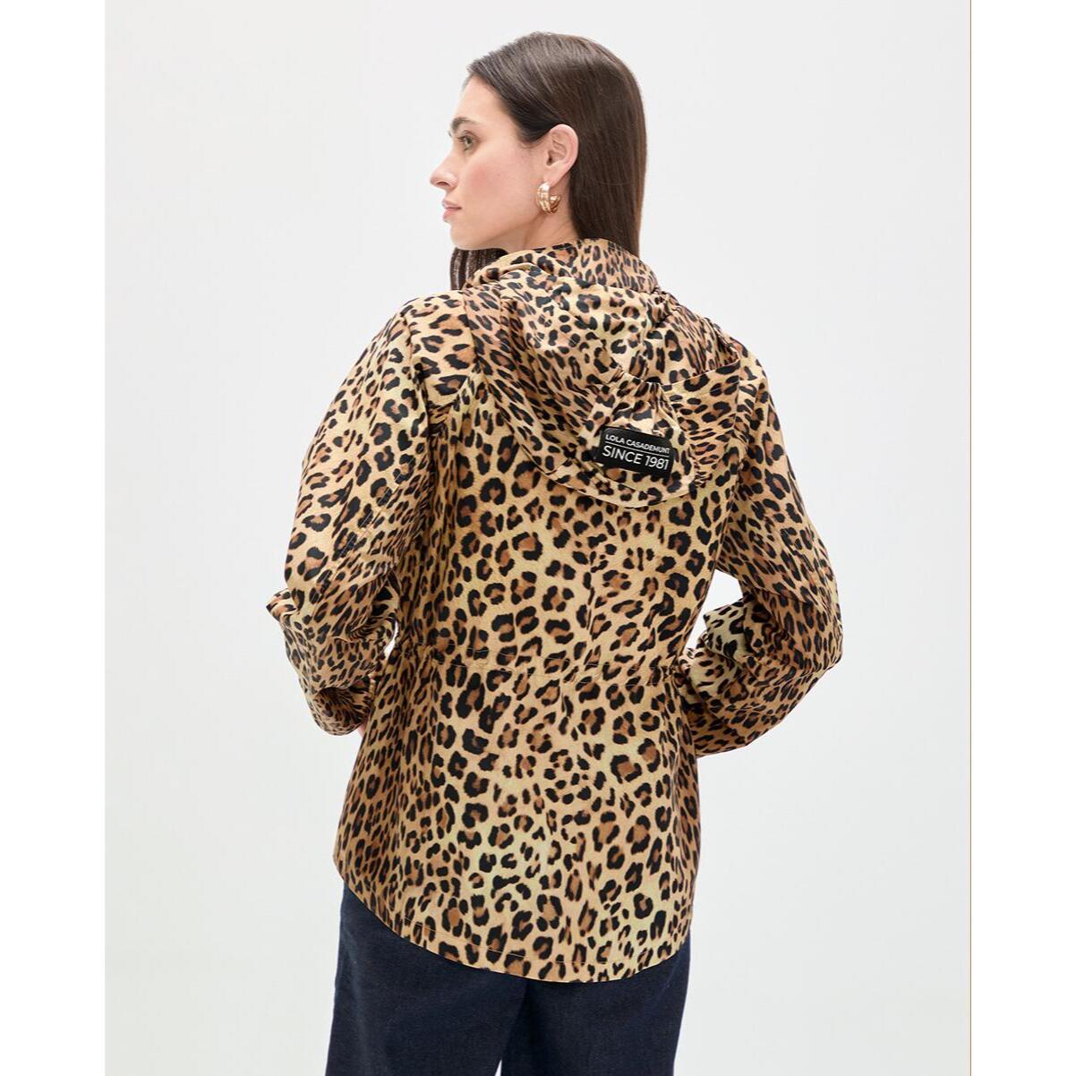 Parka tecnico corto con cappuccio stampa animalier