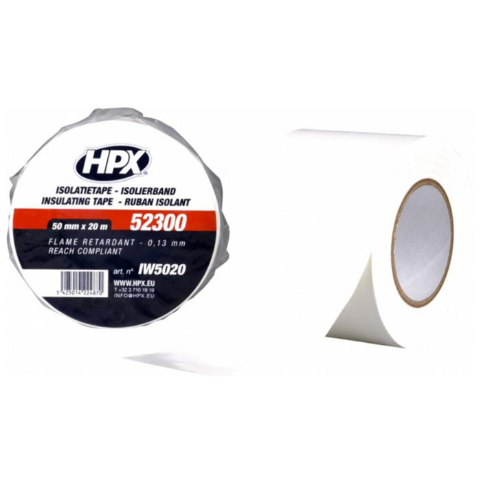 Ruban PVC Blanc pour électricien 50mm x 20m HPX - IW5020