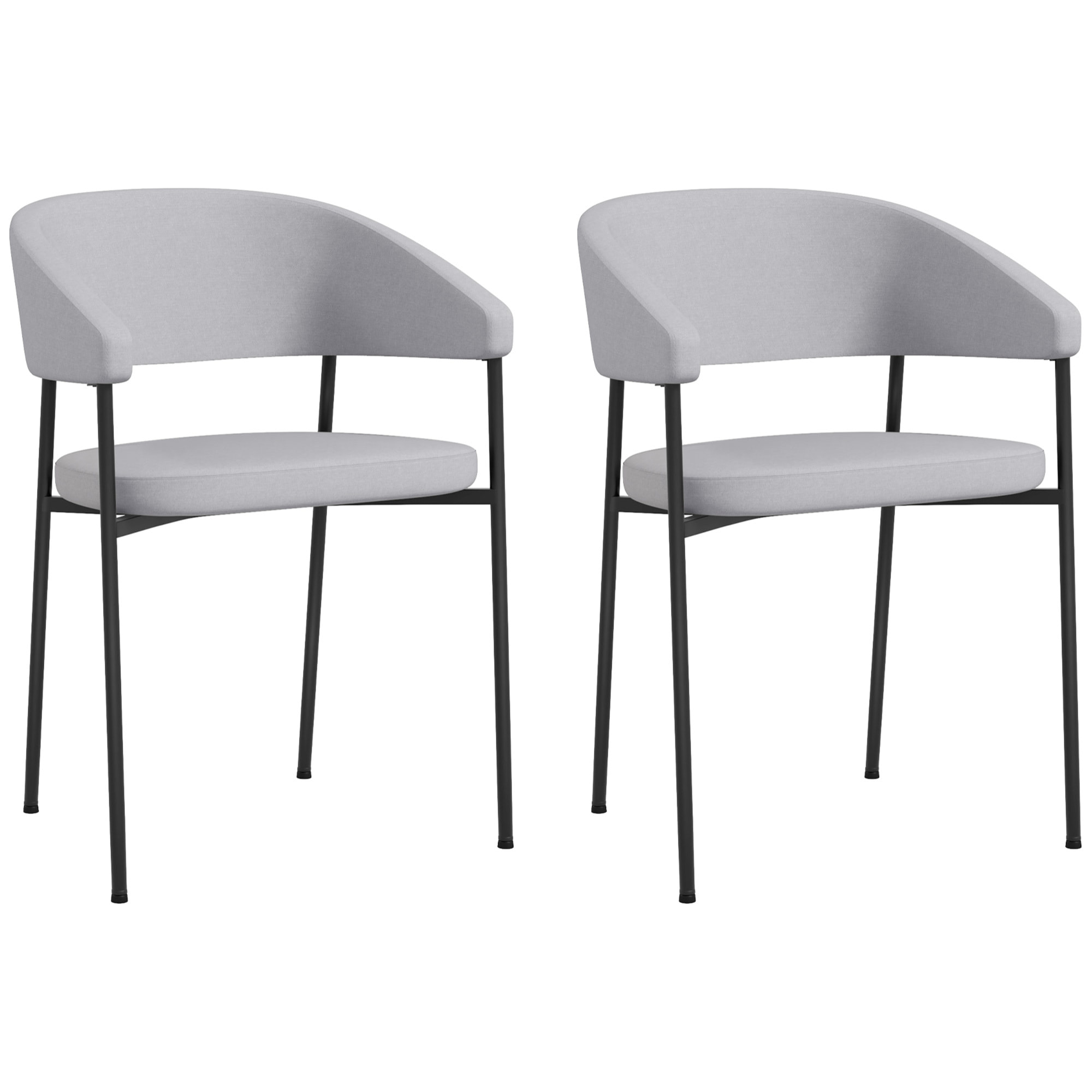 Lot de 2 chaises de salle à manger piètement acier tissu aspect lin gris clair