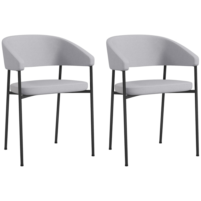 Lot de 2 chaises de salle à manger piètement acier tissu aspect lin gris clair