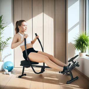 Máquina de Remo para Casa, 12 Niveles de Resistencia Hidráulica, Máquina de Remo con Pantalla LCD, para Entrenaminto de Fitness, en Hogar Gimnasio, Carga 130 kg, Negro