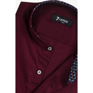 Camicia Uomo Coreano Slim Popeline Stretch Unito Bordeaux