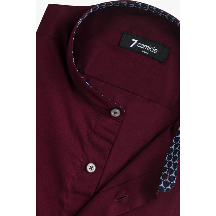 Camicia Uomo Coreano Slim Popeline Stretch Unito Bordeaux