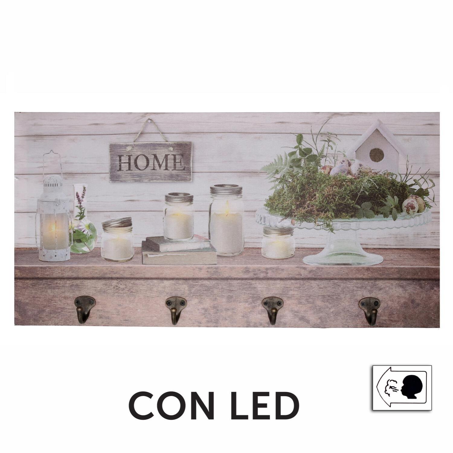 Appendino in legno da 8 posti con led, lanterna cm60x30x1,8